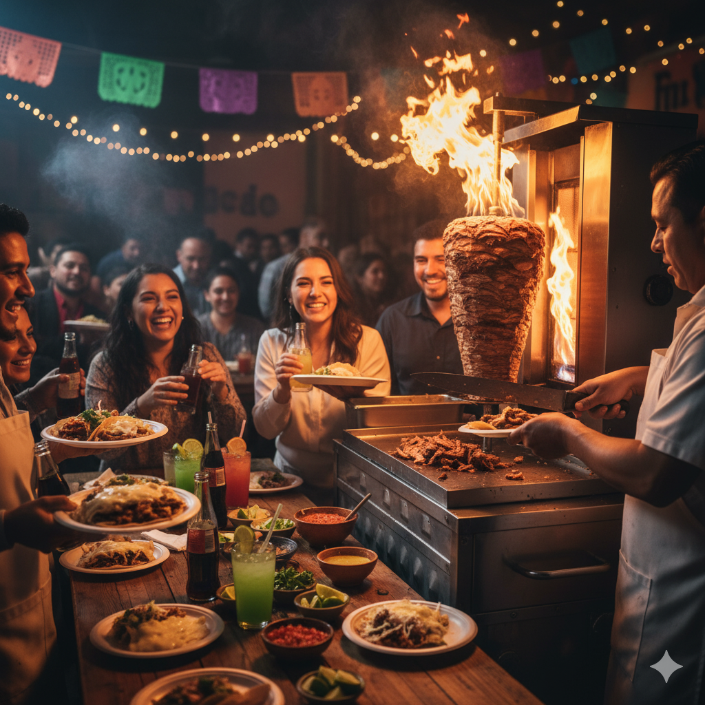 Cliente disfrutando tacos al pastor en Tacos Marín, Toluca, con salsa